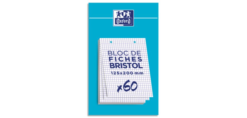 Fiche bristol non perforées 5 x 5 blanc Oxford - Bloc de 60