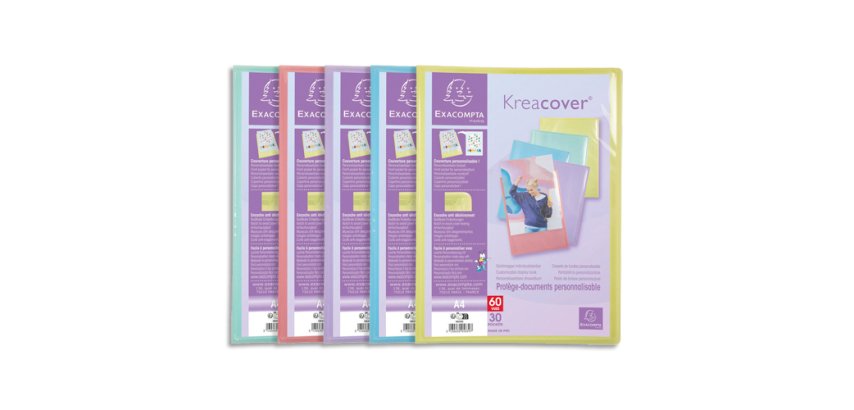 Protège-documents en polypropylène Kreacover Pastel 60 vues - A4 - Couleurs assorties
