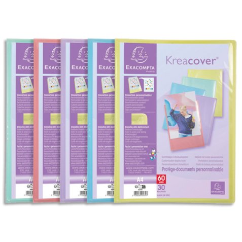 Protège-documents en polypropylène Kreacover Pastel 60 vues - A4 - Couleurs assorties
