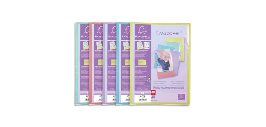 Protège-documents en polypropylène Kreacover Pastel 80 vues - A4 - Couleurs assorties