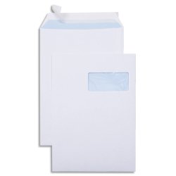 Boîte de 250 pochettes vélin Blanc 90g C4 229x324mm auto-adhésives avec fenêtre 50x110mm