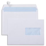 Boîte de 500 enveloppes vélin Blanc 80g C5 162x229mm auto-adhésives avec fenêtre 45x100mm
