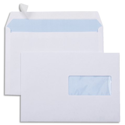 Boîte de 500 enveloppes vélin Blanc 80g C5 162x229mm auto-adhésives avec fenêtre 45x100mm