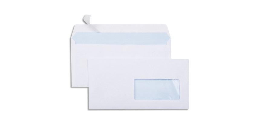 Enveloppe économique dl 110x220mm 80g adhésive fenêtre 45x100mm coloris blanc boîte 500 unités