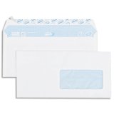 Boîte de 500 enveloppes vélin Blanc 80g DL 110x220mm auto-adhésives avec fenêtre 45x100mm