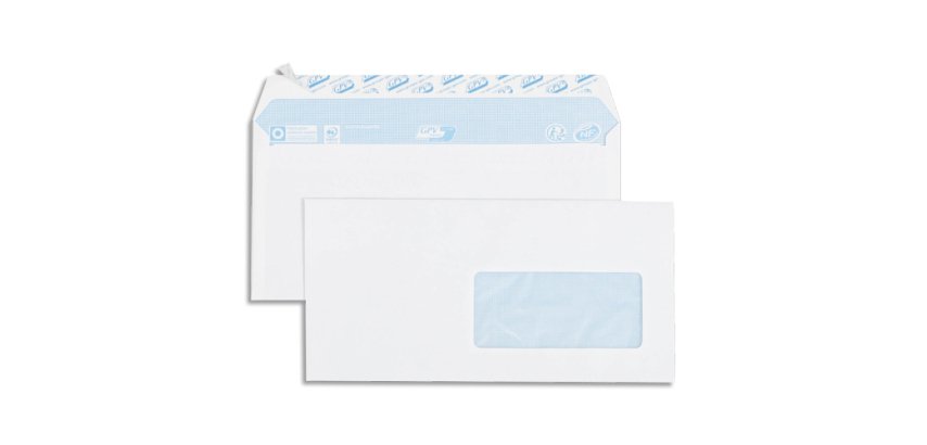 Enveloppe gpv everyday blanche 80g dl 110x220mm fenetre 45x100mm fermeture securisee collage renforce boite 500 unites