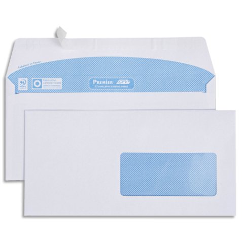 Boîte de 500 enveloppes imprimables vélin Blanc 80g DL 110x220mm auto-adhésives avec fenêtre 45x100mm