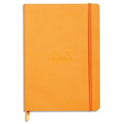 Carnet Rhodiarama souple 14,8x21cm 160 pages lignées avec élastique. Couverture simili-cuir Orange