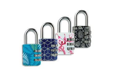 Cadenas à combinaison 3 chiffres largeur 30 mm motifs tendance imprimés sous blister