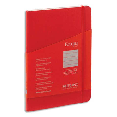 Carnet ECOQUA PLUS A5 couverture souple 80 pages lignées. Coloris rouge