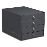Rhodiarama trieur 4 tiroirs simili cuir italien 24,8x32,7x22,8 cm - Titane