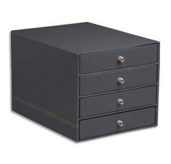 Rhodiarama trieur 4 tiroirs simili cuir italien 24,8x32,7x22,8 cm - Titane