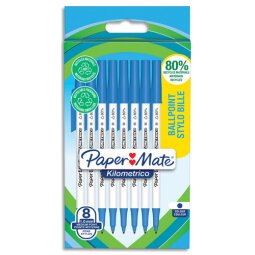 Sachet de 8 stylos à bille KILOMETRICO™ à capuchon, recyclé à 80%. Pointe moyenne 1.0 mm - bleu