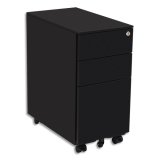 Caisson mobile Slim 3 tiroirs dont 1 pour dossiers suspendus noir. Dim H60 x L.30 x P.52 CM