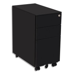 Caisson mobile Slim 3 tiroirs dont 1 pour dossiers suspendus noir. Dim H60 x L.30 x P.52 CM