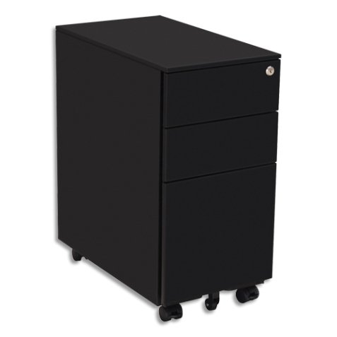 Caisson mobile Slim 3 tiroirs dont 1 pour dossiers suspendus noir. Dim H60 x L.30 x P.52 CM