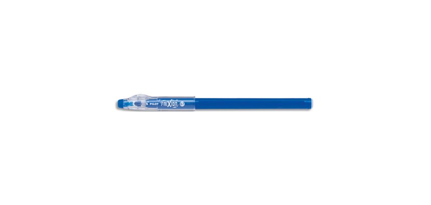 FriXion Ball Stick non rechargeable. Pointe conique moyenne 0,7mm. Encre effaçable bleue