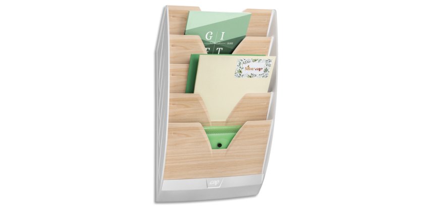 CEP Présentoir mural Silva, A4, 5 compartiments, blanc/hêtre