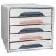 Module de classement MINERAL SMOOVE 5 tiroirs. Dimensions (lxhxp): 36 x 27 x 28,8 cm. Blanc/Rose/Gris