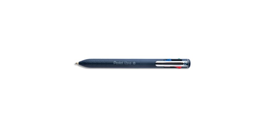 Stylo-bille pentel 4 couleurs izee retractable pointe large 1mm clip metal corps bleu     fonce