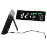 Horloge LED murale ou posée. Capteur CO2, température humidité Dim L 37,5 x l 13,5 x Ep 3,8 cm Noire