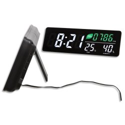 Horloge LED murale ou posée. Capteur CO2, température humidité Dim L 37,5 x l 13,5 x Ep 3,8 cm Noire
