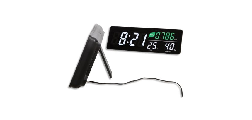 Horloge led murale ou a poser avec capteur co2, temperature et humidite 37,5x4x3,8c,