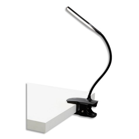Lampe ss fil LEDCLIP ABS, silicone 3 niveaux d'intensité Tête:15x3 cm Bras:26 cm Base:12x6 cm. Noire