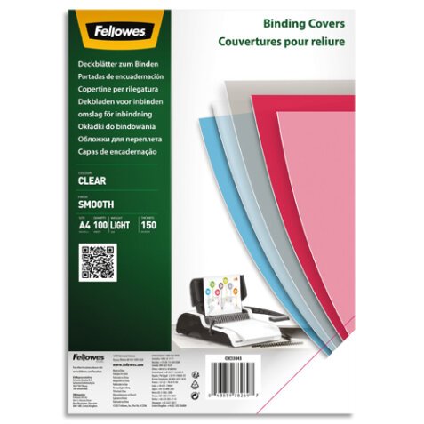 Couvertures fellowes transparente pvc 150 micra    pack de 100