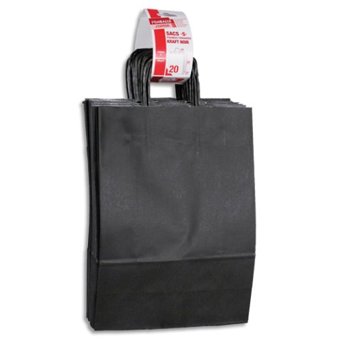 Paquet de 20 sacs à anse torsadée kraft noir 100gr/m². Format 33x24x11cm (S) FSC-M