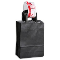 Paquet de 20 sacs à anse torsadée kraft noir 90gr/m². Format 24x18x8 (XS) FSC-M