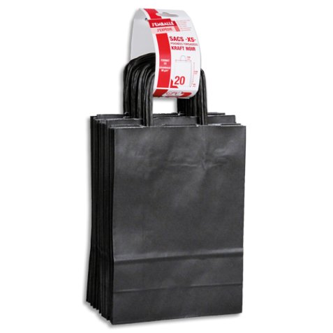 Paquet de 20 sacs à anse torsadée kraft noir 90gr/m². Format 24x18x8 (XS) FSC-M