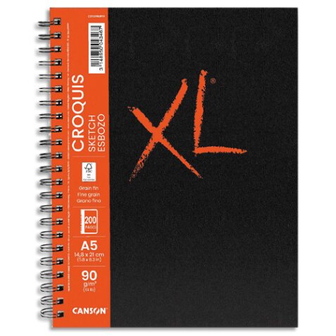 Carnet de 100 feuilles XL BOOK CROQUIS. Format A5, 90 grammes, grain léger. Spirale grand côté