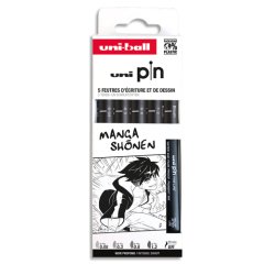 Pochette uni-ball 5 feutres pointe calibree 0.05 br       coloris noir