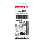 Pochette uni-ball 5 feutres pointe calibree 0.03 efbr500  coloris noir