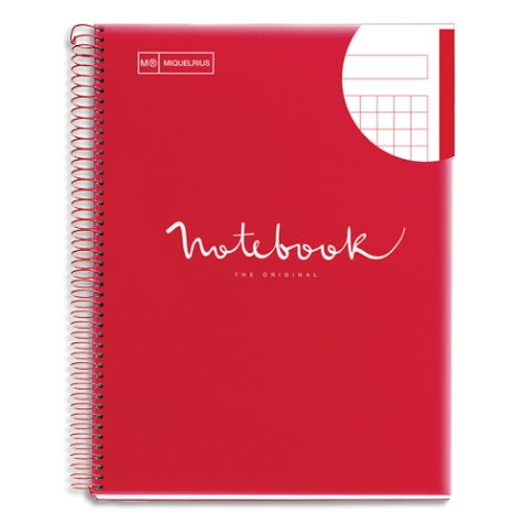 Cahier polypropylène spirale EMOTION 21x29,7cm 160 pages 90g 5x5. Coloris rouge