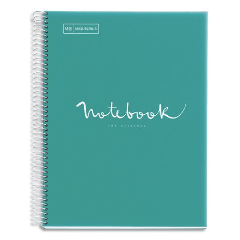 Cahier polypropylène spirale EMOTION 21x29,7cm 160 pages 90g 5x5. Coloris turquoise