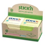 Lot de 12 blocs de 100 feuilles recyclés repositionnables. 76x76 mm. Couleurs pastels.