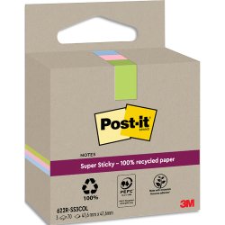 Recycling Notes assortis Super Sticky 47,6 X 47,6 mm - bloc de 70 feuilles