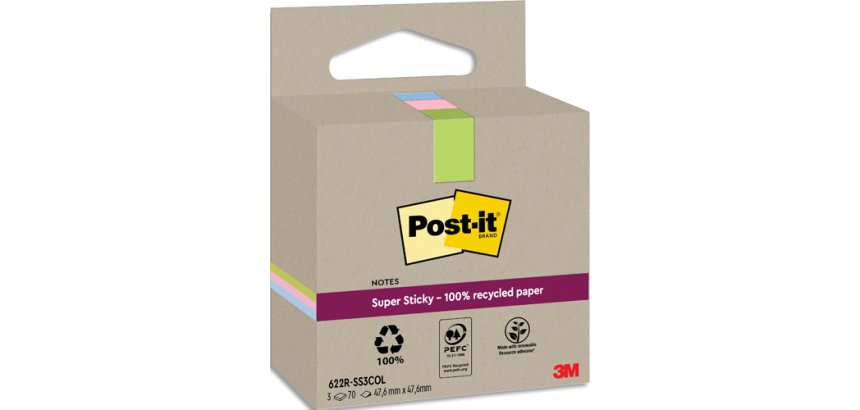 Recycling Notes assortis Super Sticky 47,6 X 47,6 mm - bloc de 70 feuilles