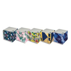Bloc cube 9x9x8cm 610 feuilles blanches encollées 80g PEFC. Décors assortis (design aléatoire).