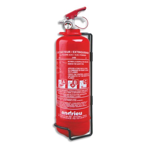 Extincteur à poudre 1Kg ABC Rouge, pression permanente avec manomètre. Durée fontionnement 7,13S