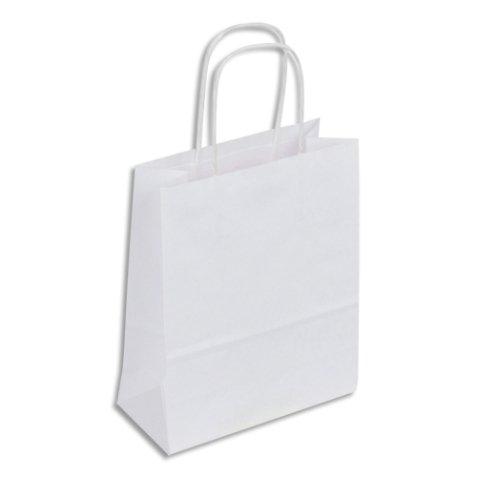 Lot 50 sacs en papier kraft blanc 70 g/m² Poignées torsadées. Dimensions 22x31cm. Soufflets latéraux 10cm