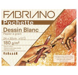 Pochette fabriano papier a dessin a grain 240x320mm 180g coloris blanc 12 feuilles