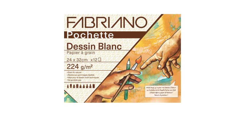 Papier dessin fabriano à grain 224g a4+ pochette 12f