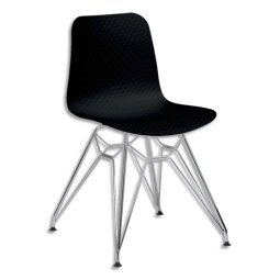 Lot de 2 chaises UXSTEEL en polypropylène, pied chromé, assise noire, H 79 x L 49,5 x P 50,5 cm