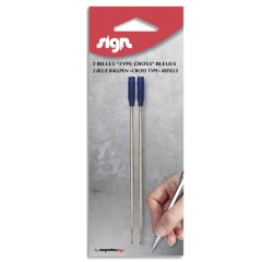 Recharge bille sign cross pointe moyenne coloris bleu   blister 2 unites