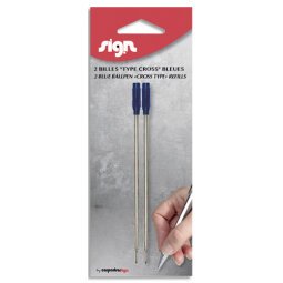 Blister de 2 recharges billes compatible CROSS pointe moyenne. Coloris bleu