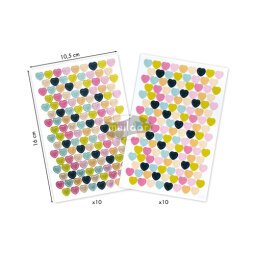 Sachet de 20 planches de gommettes repositionnables mini coeurs métal pastel assorties.