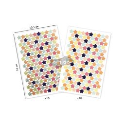 Sachet de 20 planches de gommettes repositionnables mini étoiles métal pastel assorties.